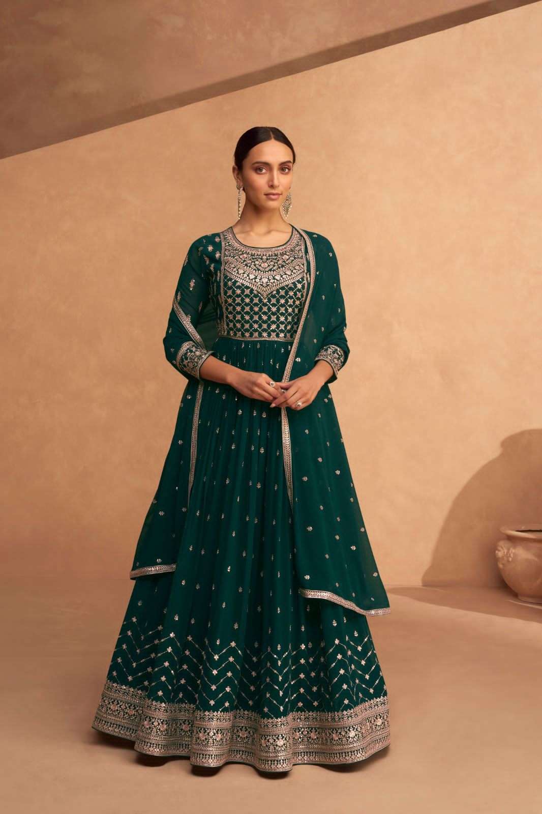 leela by aashirwad creation real georgette designer party wear gown with dupatta latest catalogue 