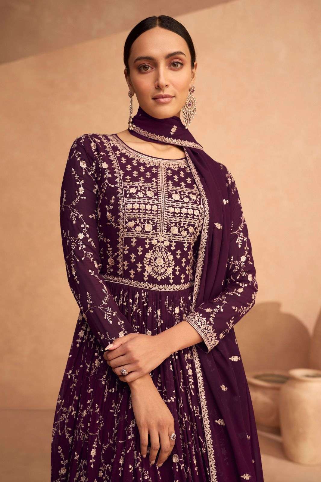 leela by aashirwad creation real georgette designer party wear gown with dupatta latest catalogue 