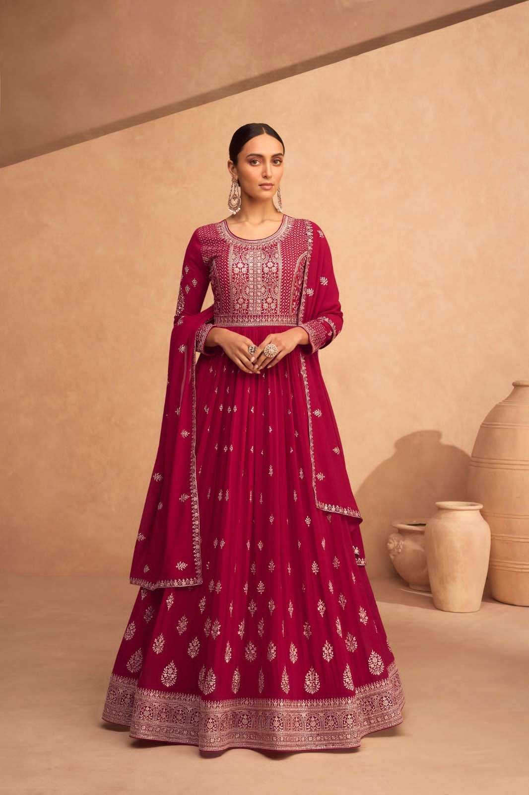 leela by aashirwad creation real georgette designer party wear gown with dupatta latest catalogue 