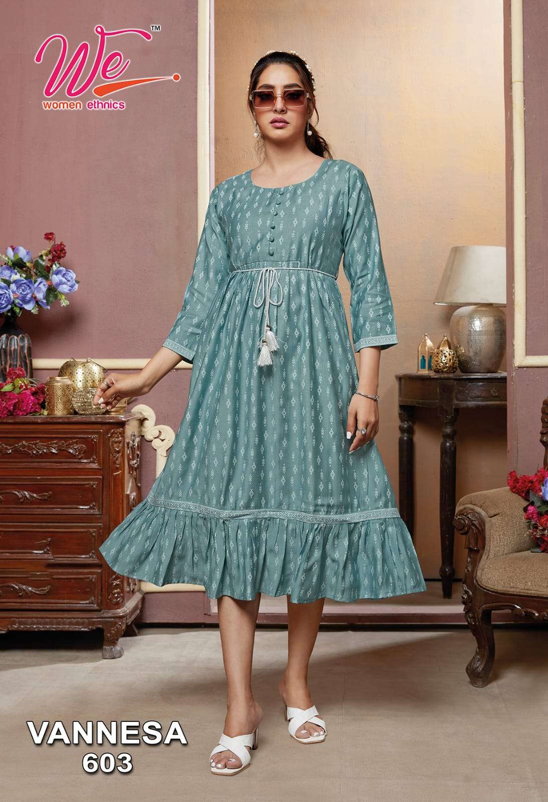 vannesa by we rayon viscose fancy designer kurtis latest design 2023