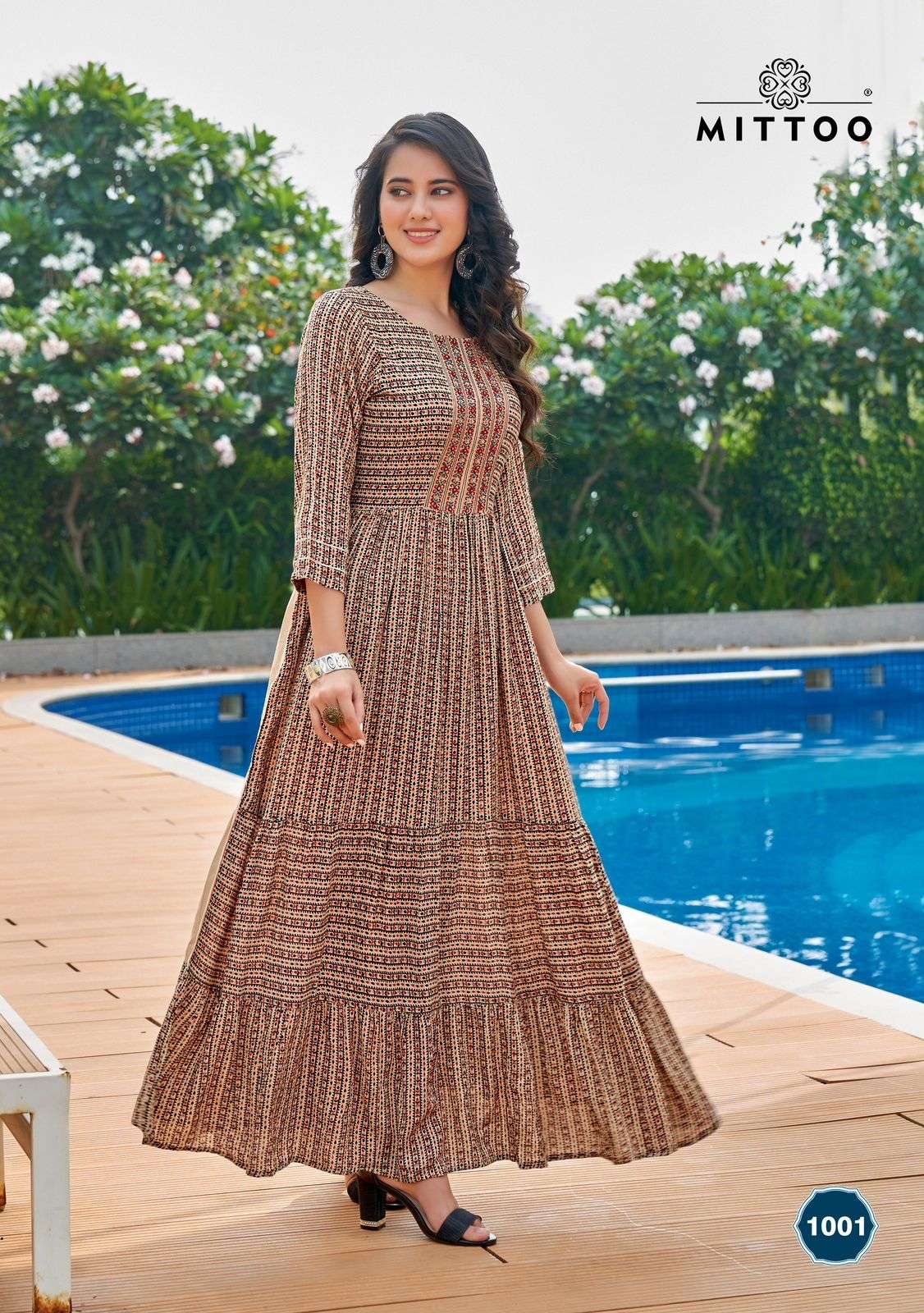 anushree by mittoo rayon designer long kurtis catalogue design 2023