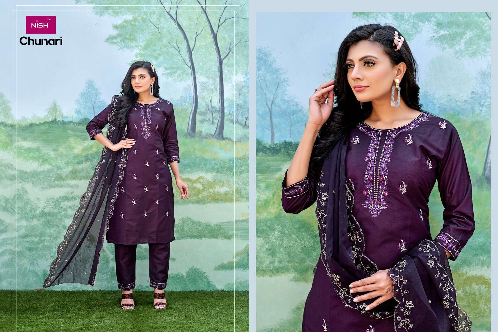 chunari by nish stylish designer top bottom with dupatta new catalogue surat