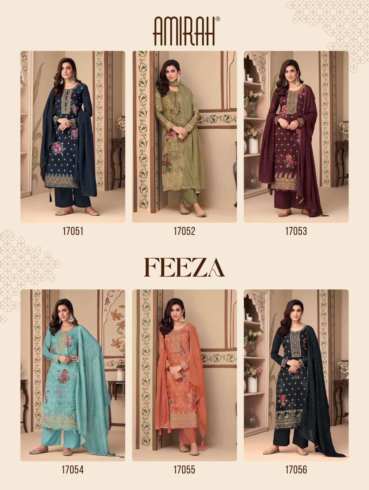 feeza by amirah stylish top bottom with dupatta catalogue manufacturer surat 