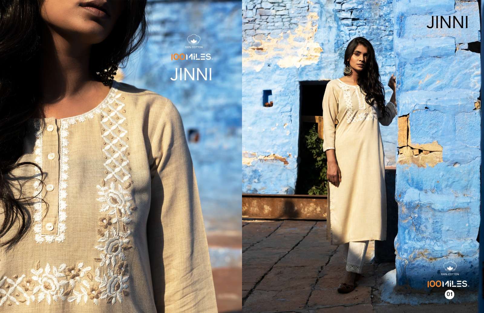 jinni by 100 miles pure cotton with work designer kurti catalogue collection 2023 