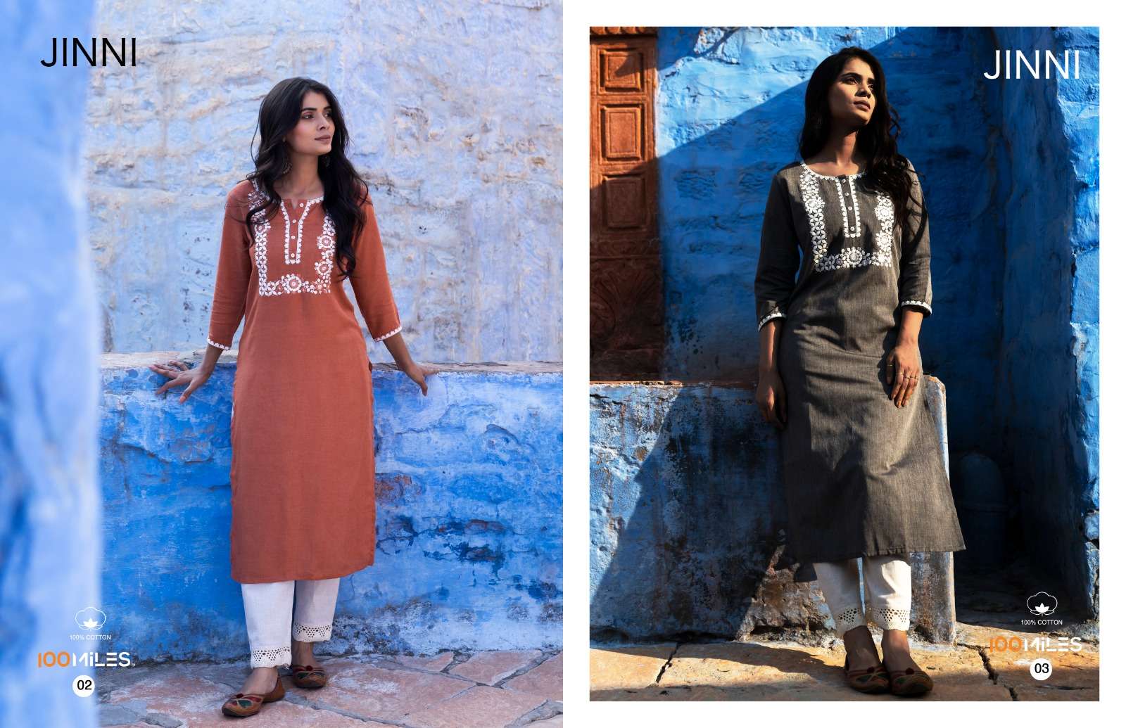 jinni by 100 miles pure cotton with work designer kurti catalogue collection 2023 