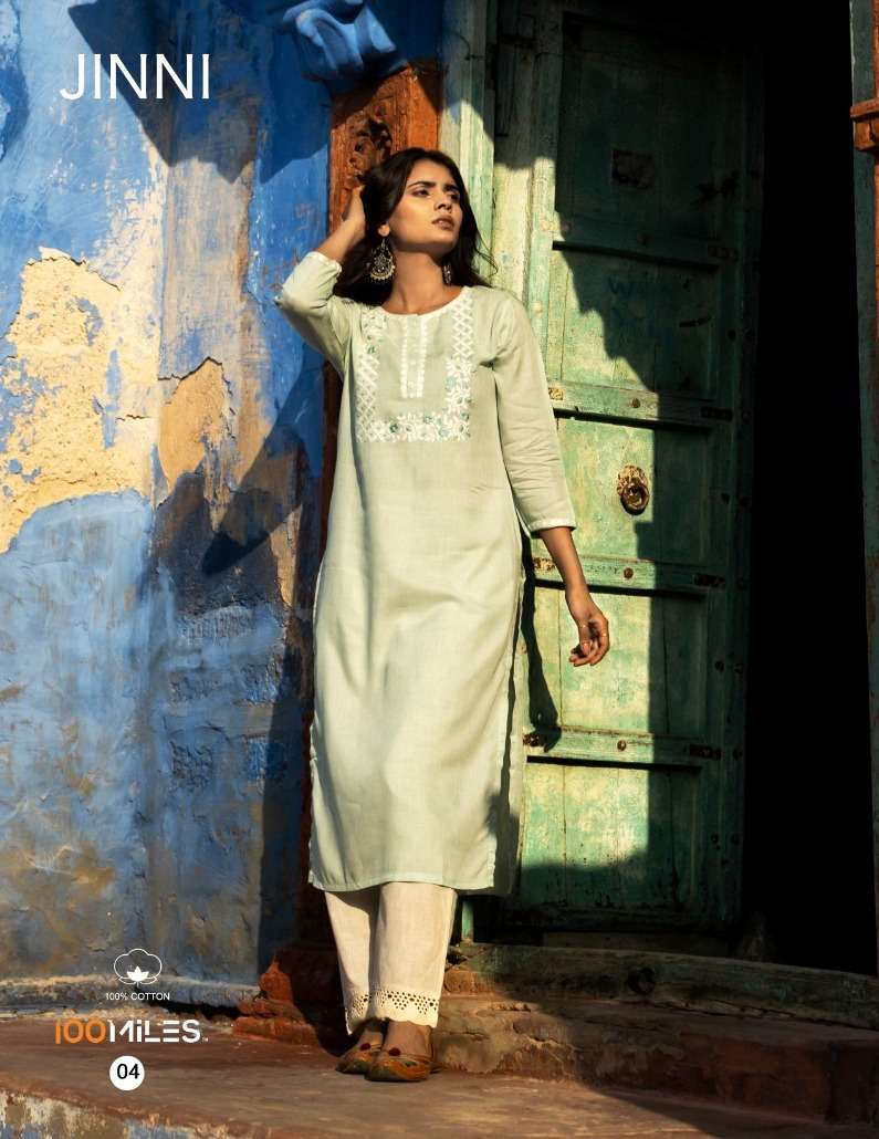 jinni by 100 miles pure cotton with work designer kurti catalogue collection 2023 