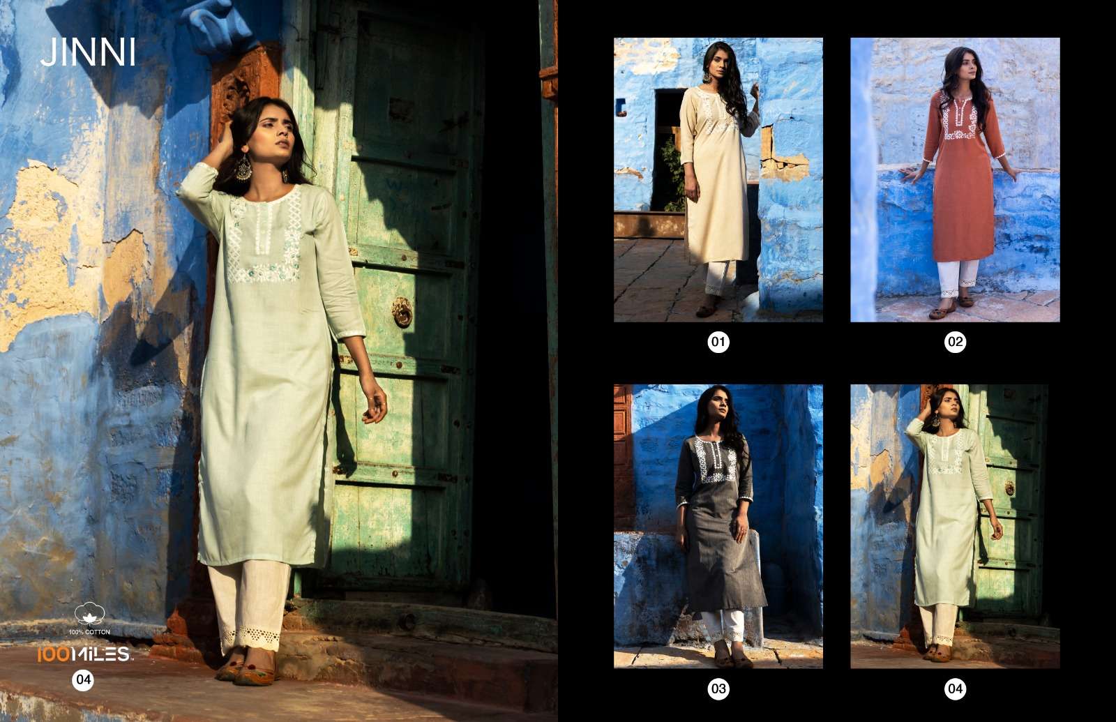 jinni by 100 miles pure cotton with work designer kurti catalogue collection 2023 