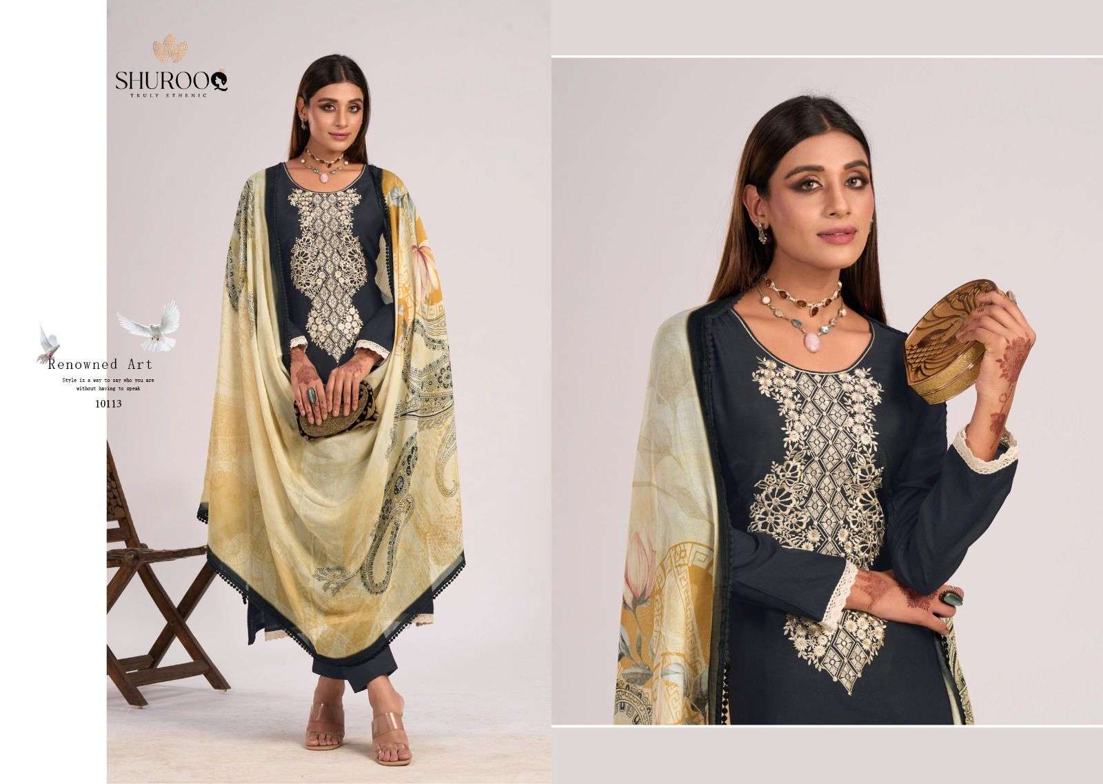nusrat by shurooq exclusive designer top bottom with dupatta catalogue online dealer surat 