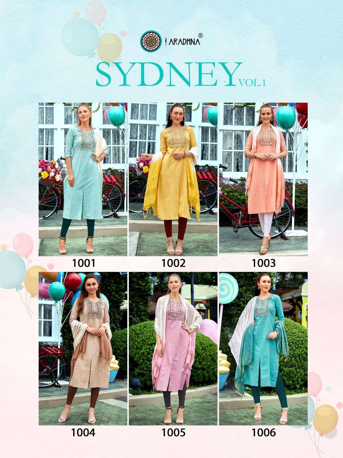 sydney vol-1 by aradhna trendy designer kurtis catalogue manufacturer surat 