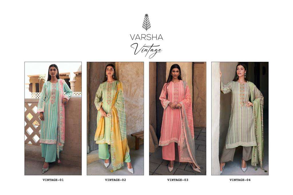 vintage catalogue by varsha fashion linen digital printed fancy designer wear dress material collection surat