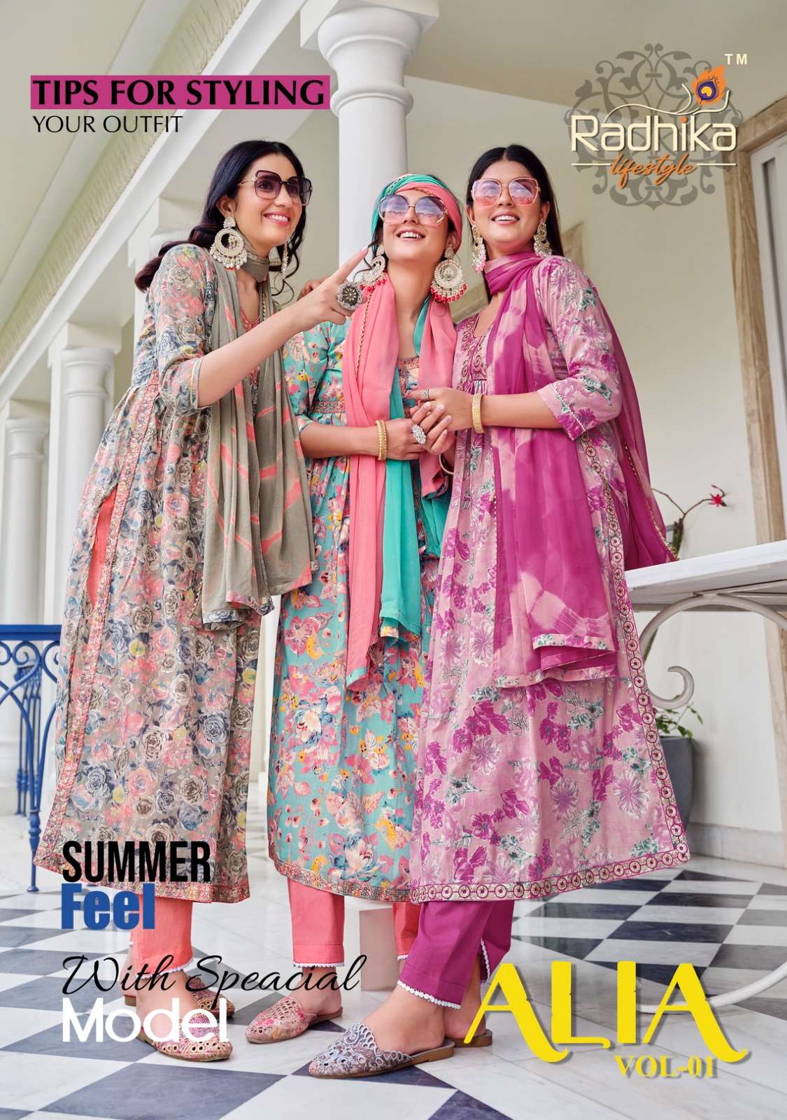 alia vol-1 by radhika lifestyle latest designer kurti pant dupatta catalogue manufacturer surat