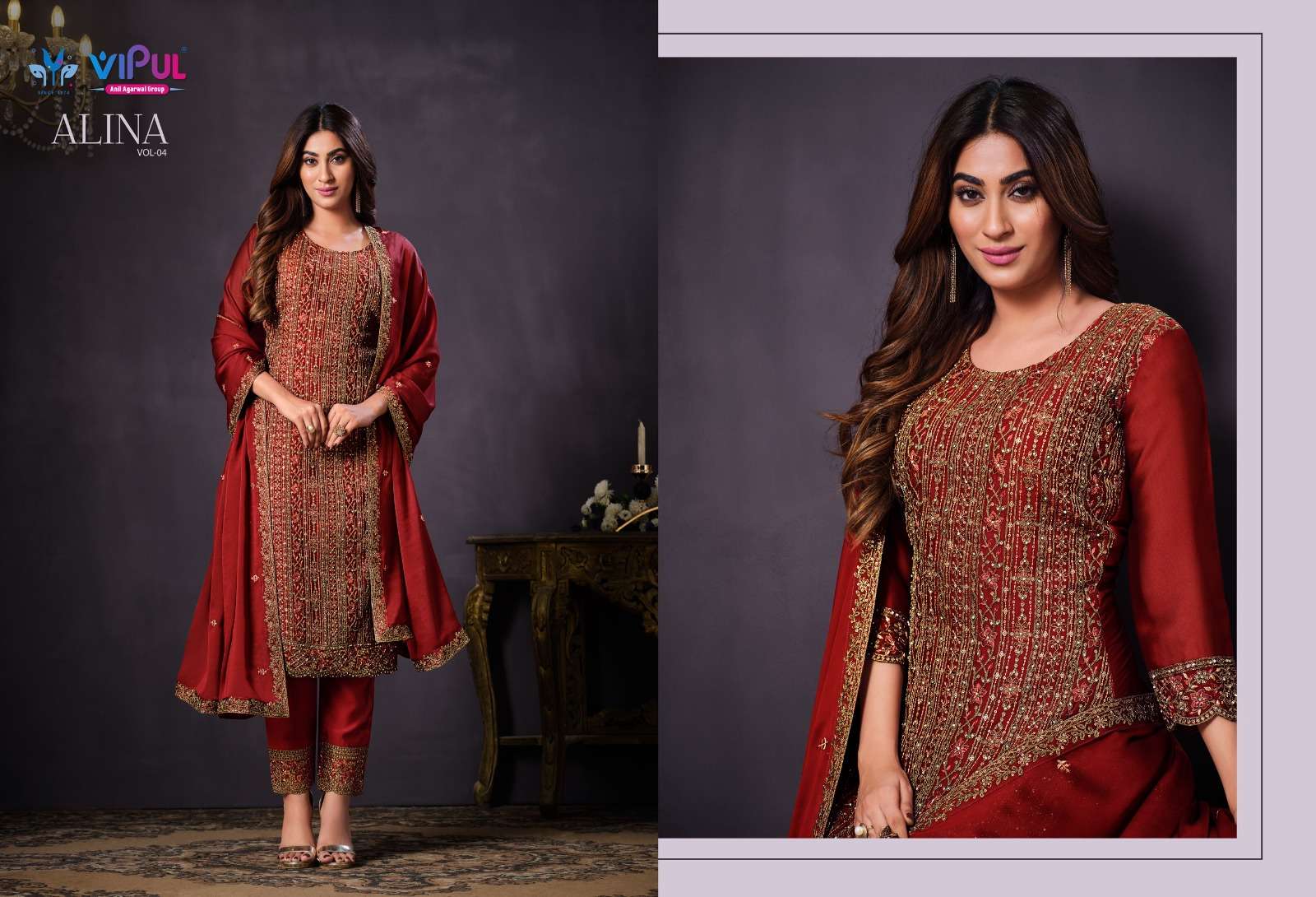 alina vol-4 by vipul fashion function special designer salwar suits latest catalogue design 2023
