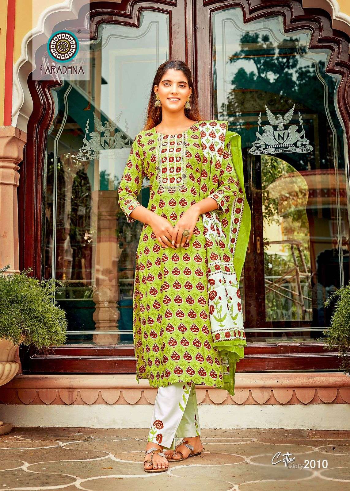 cotton diary vol-2 by aradhna fancy designer kurti pant with dupatta catalogue online dealer surat 