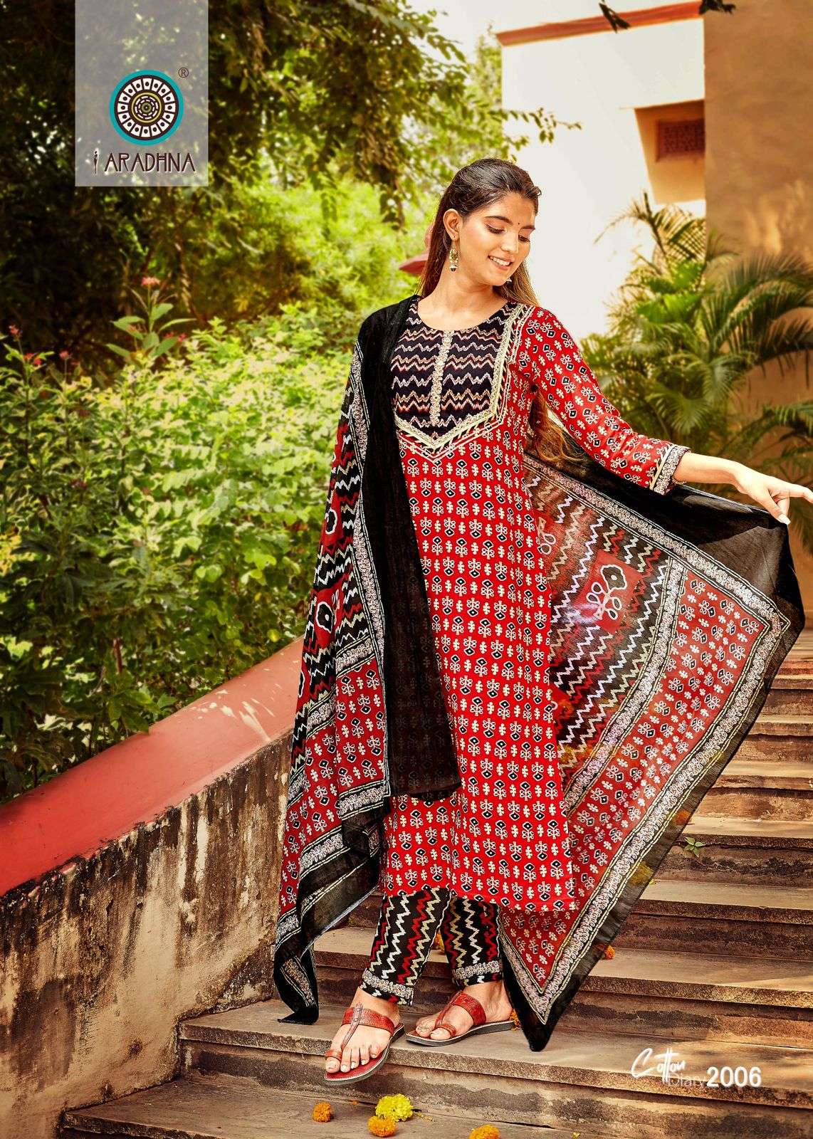 cotton diary vol-2 by aradhna fancy designer kurti pant with dupatta catalogue online dealer surat 