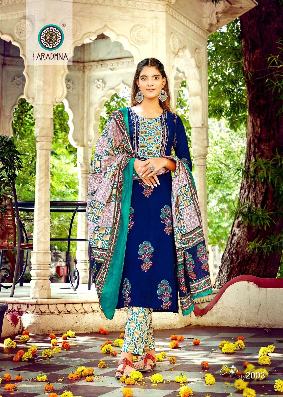 cotton diary vol-2 by aradhna fancy designer kurti pant with dupatta catalogue online dealer surat 