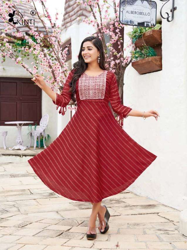 kinti fashion laheriya umbrella cut designer kurtis catalogue online suppplier surat 