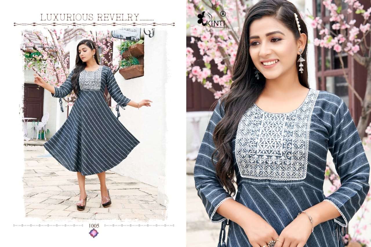 kinti fashion laheriya umbrella cut designer kurtis catalogue online suppplier surat 