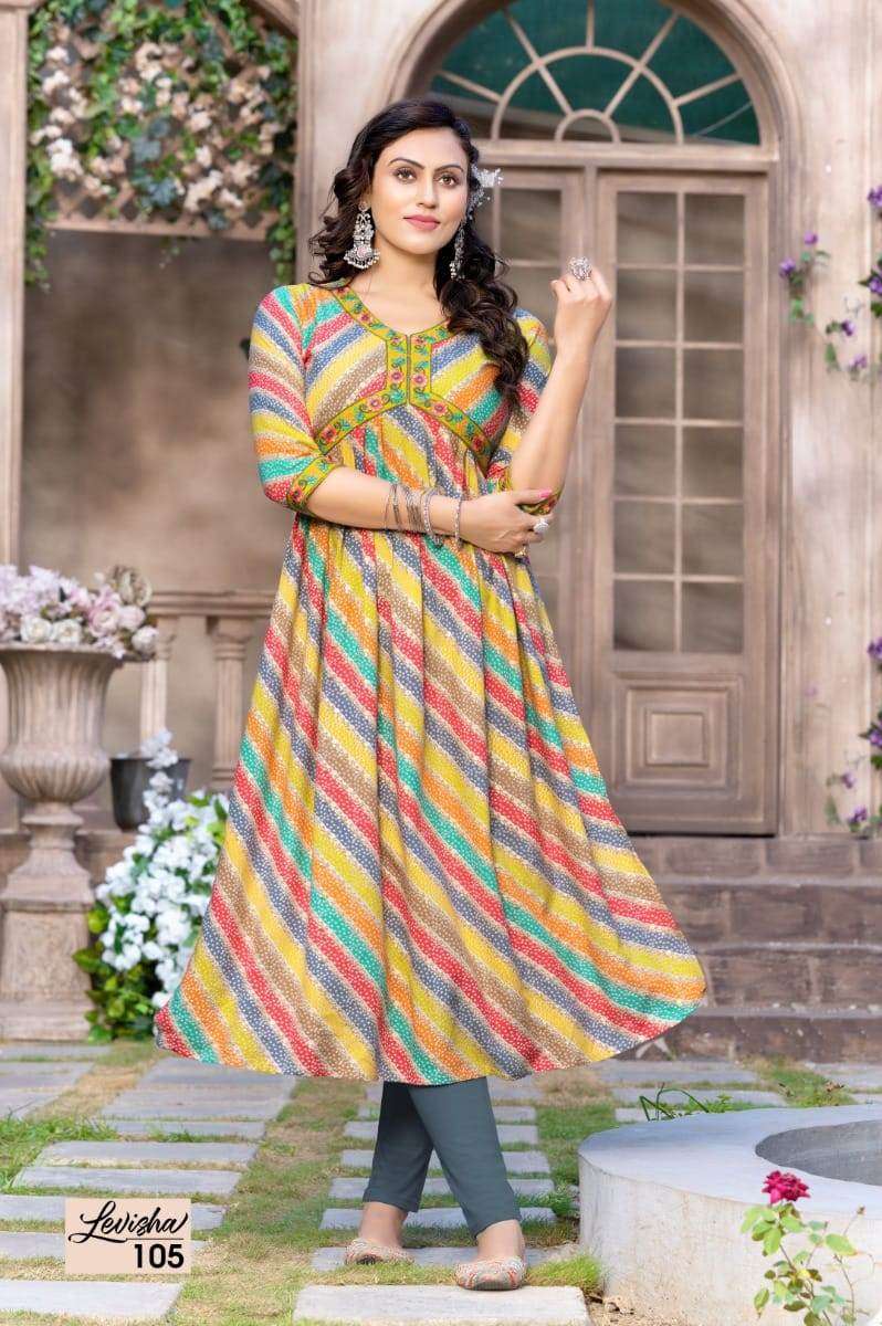 levisha by kinti fashion aliya cut latest designer kurtis catalogue wholesale price surat 