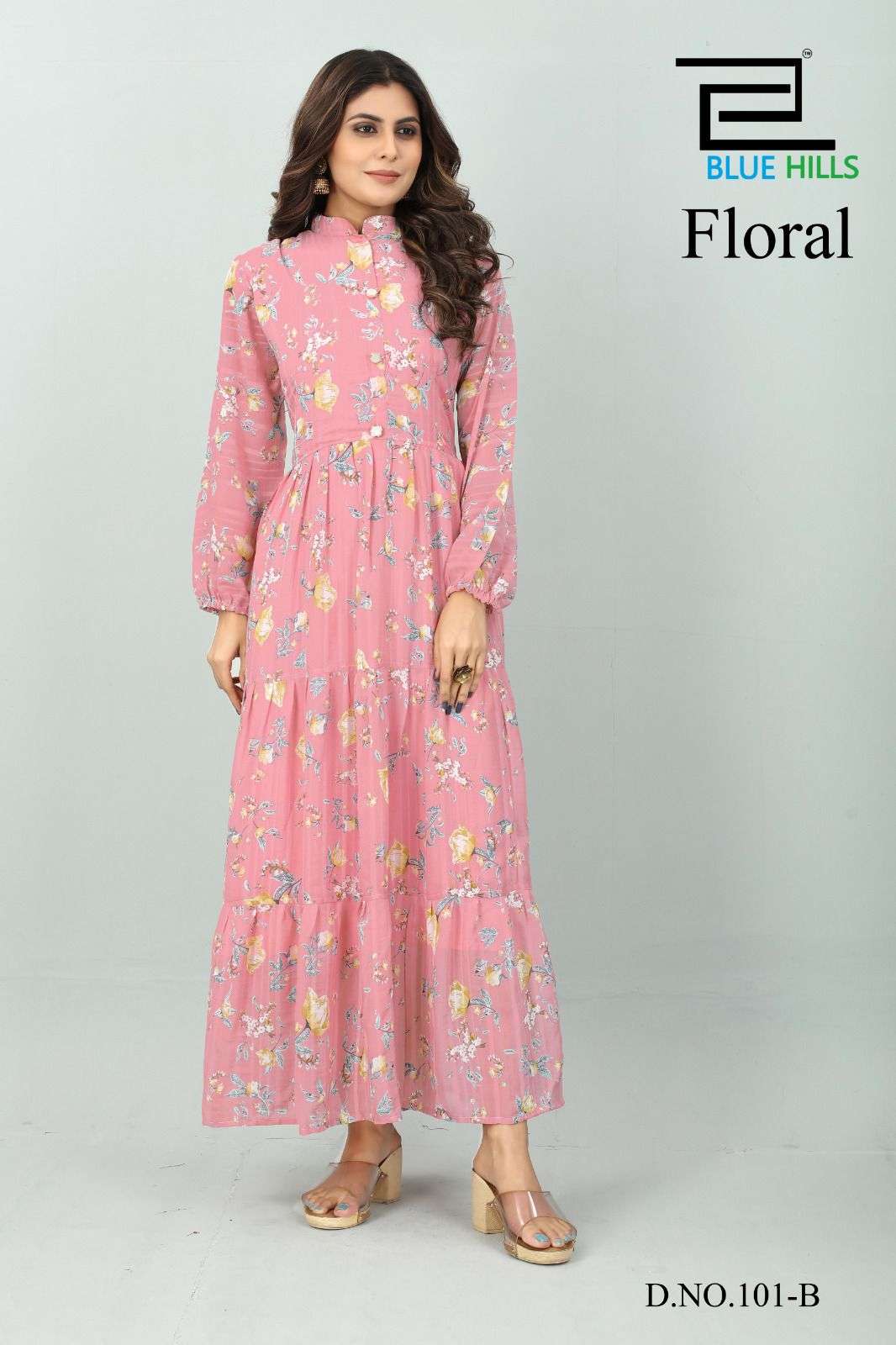 floral by bluehills fancy designer long kurtis catalogue design 2023