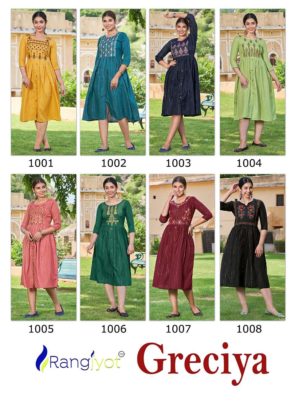 greciya by rangjyot fancy look designer kurtis latest catalogue surat 