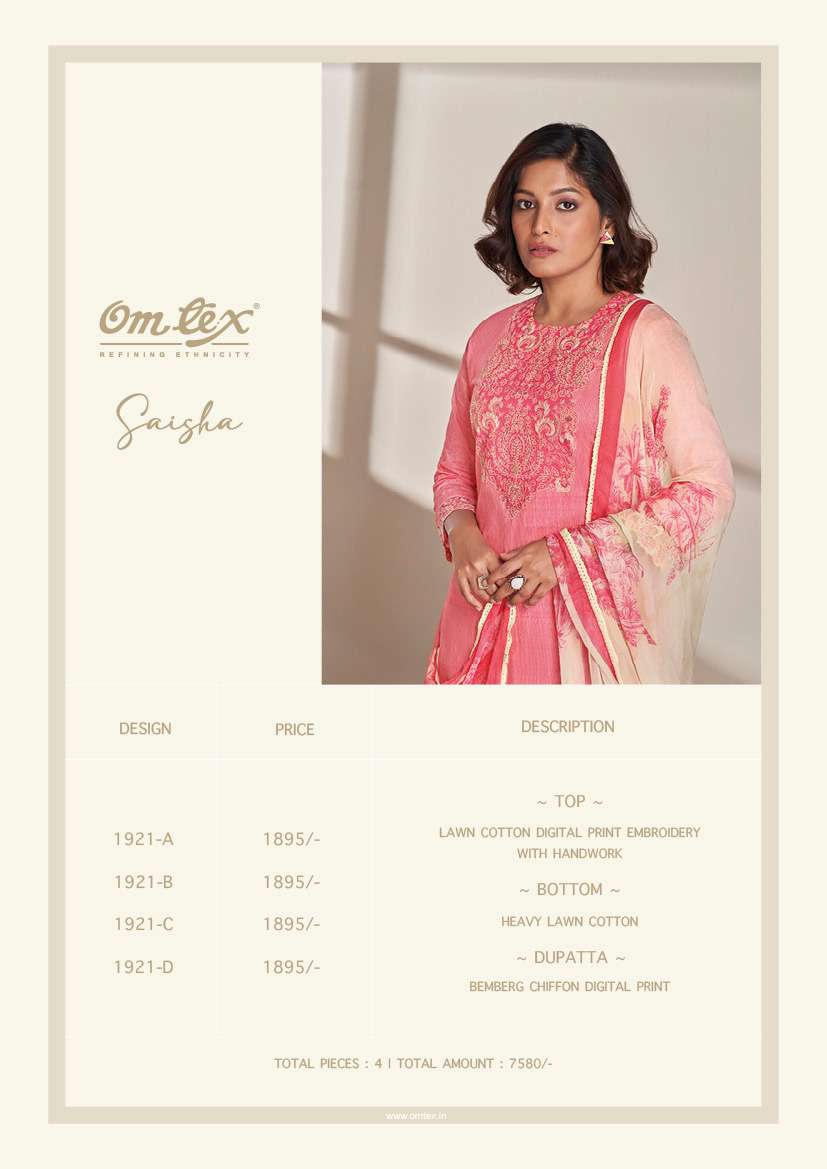 saisha by om tex stylish look designer top bottom with dupatta catalogue wholesale price surat 