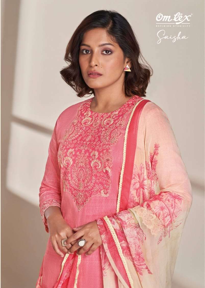 saisha by om tex stylish look designer top bottom with dupatta catalogue wholesale price surat 
