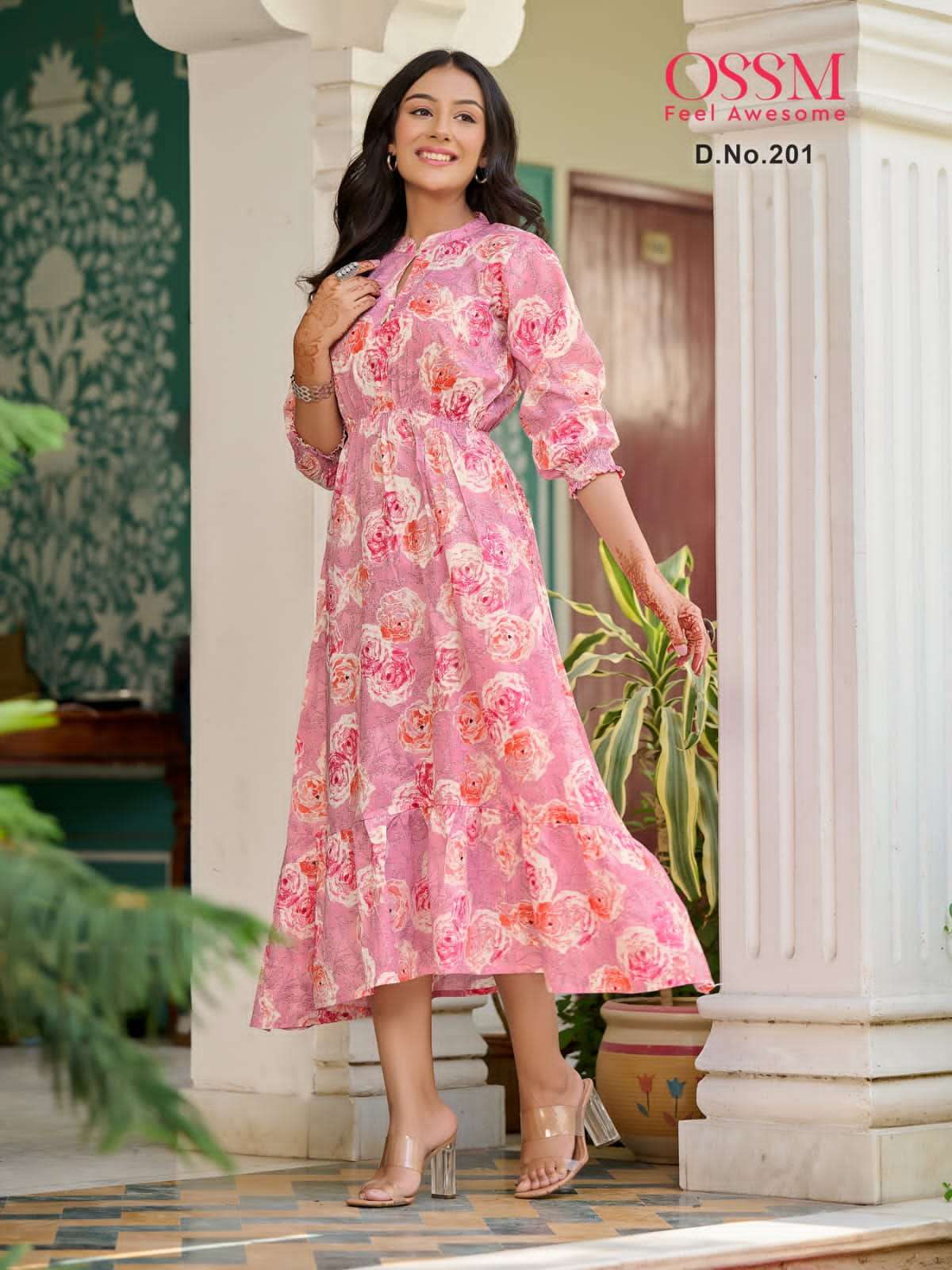 La Pink Zeel Vol 1 Rayon Cotton With Fancy Print Embroidery Work Long  Straight Type Casual
