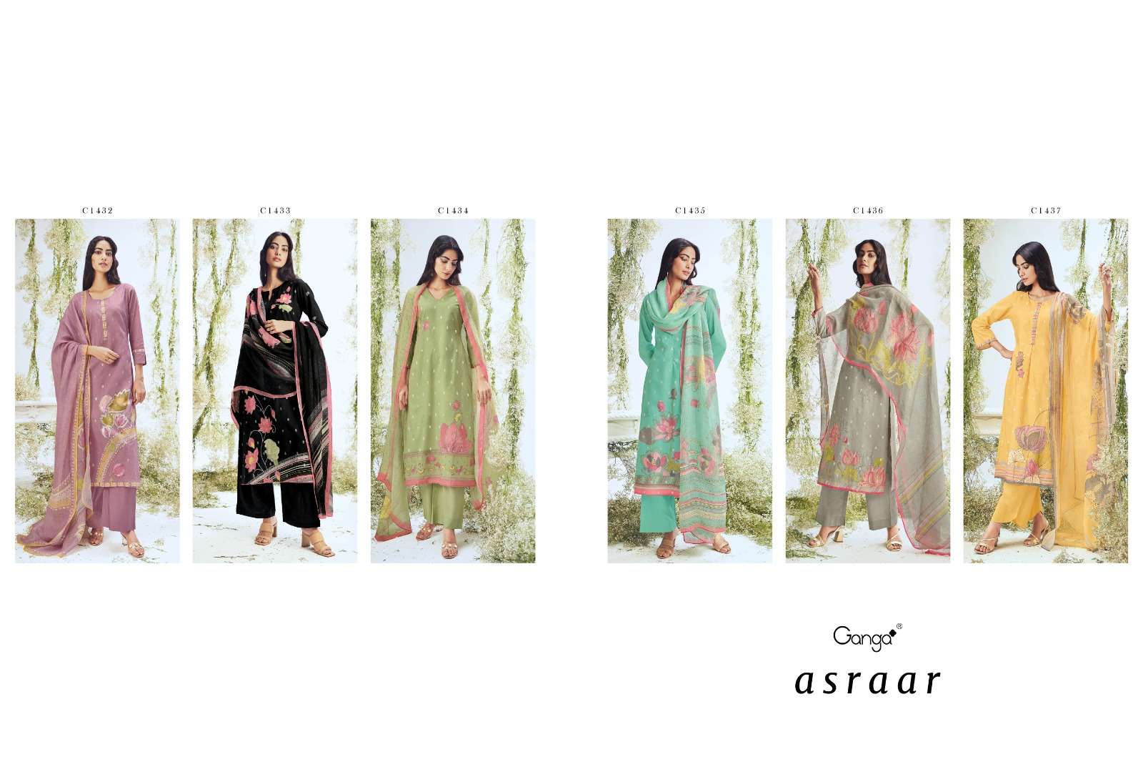 asraar 1432-1437 series by ganga premium cotton designer salwar kameez catalogue design 2023