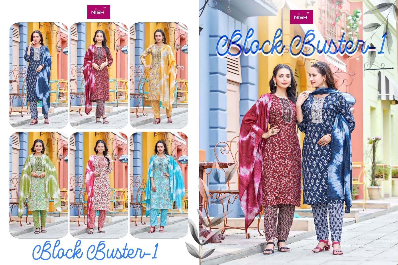 block buster vol-1 by nish trendy designer top bottom with dupatta catalogue design 2023
