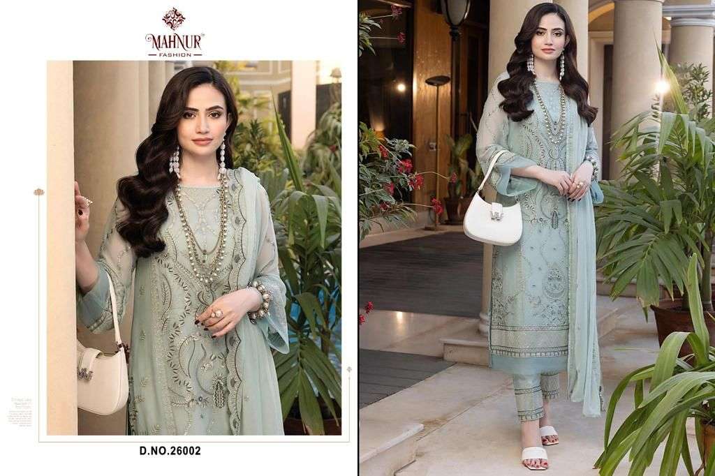 mahnur vol-26 26001-26003 series by mahnur fashion georgette designer pakistani salwar suits catalogue wholesale price surat