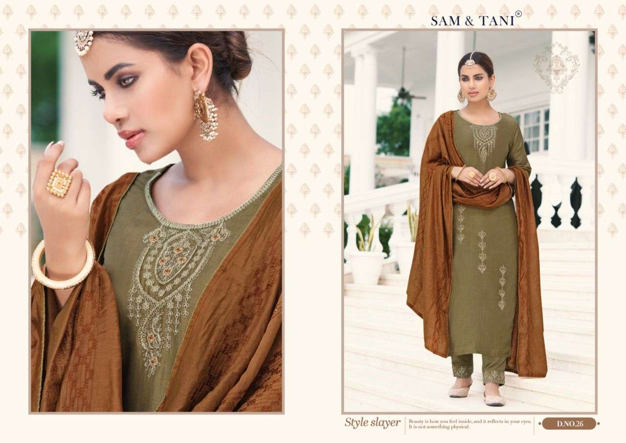 nora 21-26 series by sam&tani silk designer salwar suits catalogue wholesale price surat