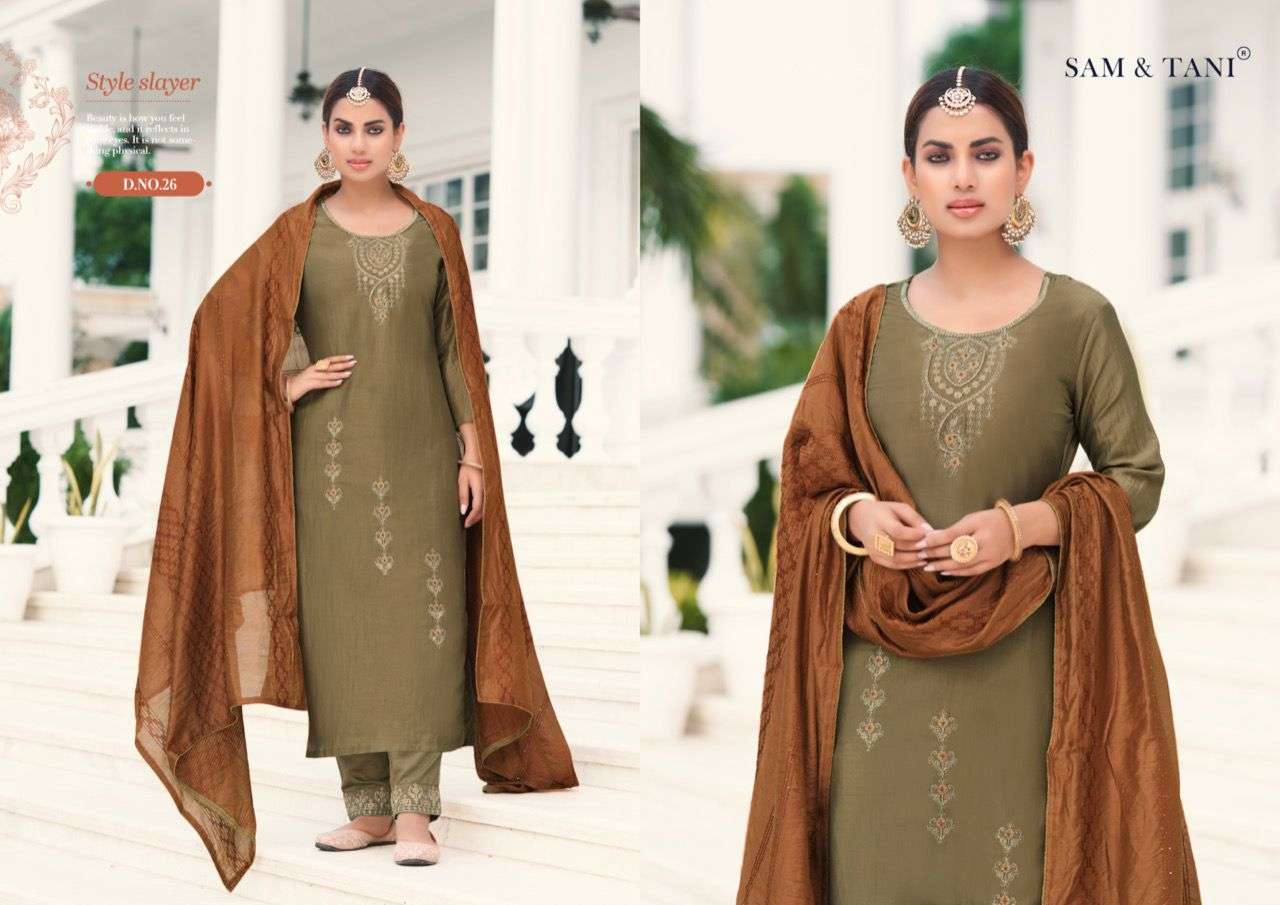nora 21-26 series by sam&tani silk designer salwar suits catalogue wholesale price surat