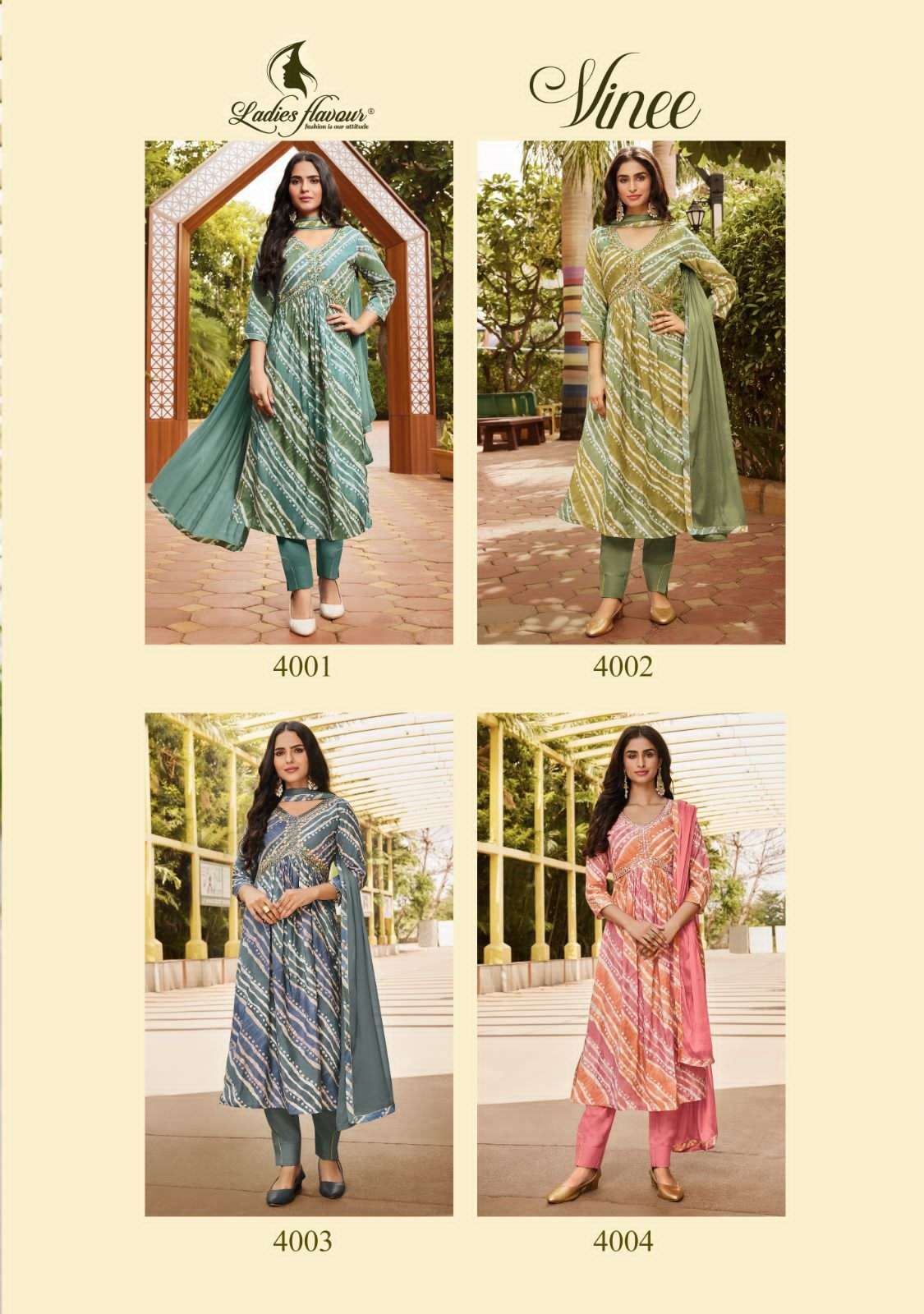 vinee 4001-4004 series by ladies flavour fancy designer kurtis catalogue wholesale price surat