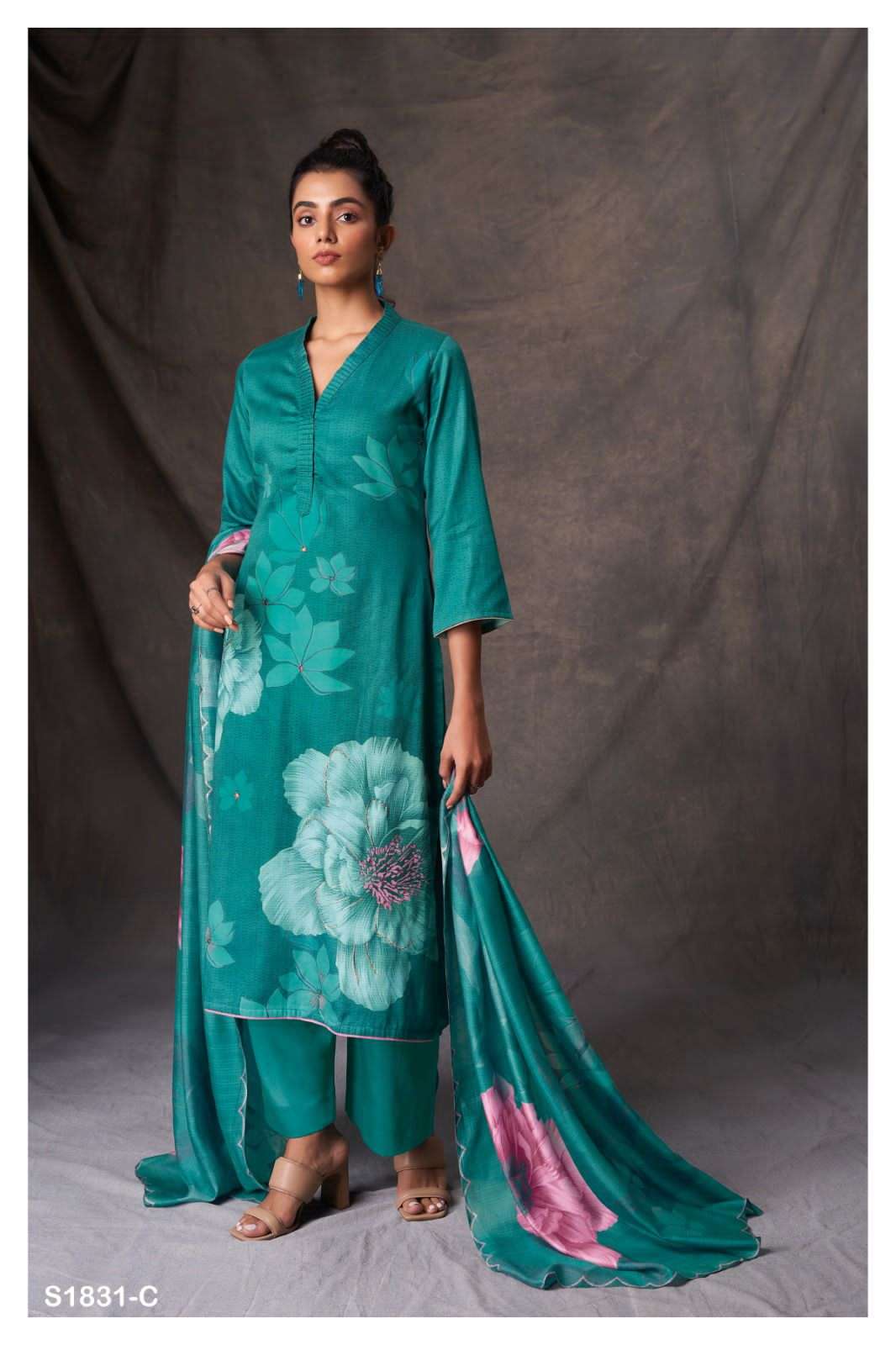 winnie 1831 series by ganga premium cotton silk top bottom with dupatta catalogue design 2023
