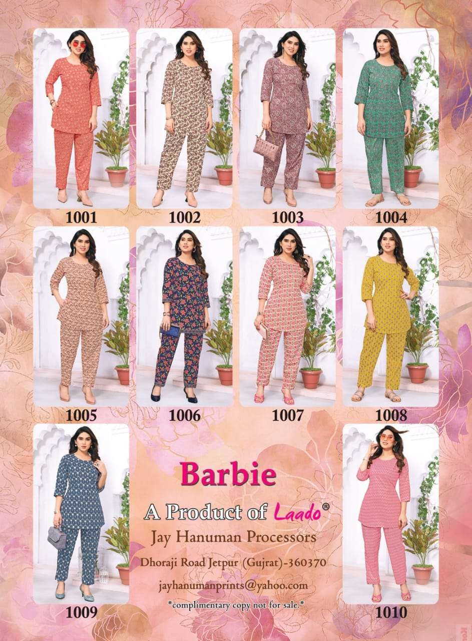 barbie vol-1 laado 1001-1010 series designe latest fancy cord set wholesaler surat gujarat