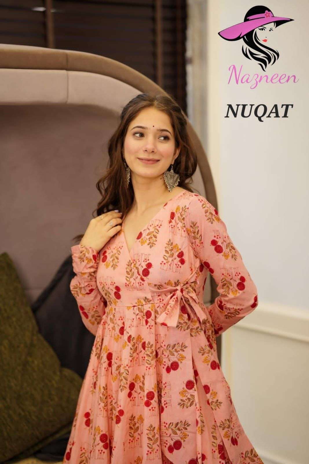 nuqat nazneen 1615-1619 series latest designer fancy gown type kurti wholesaler surat gujarat