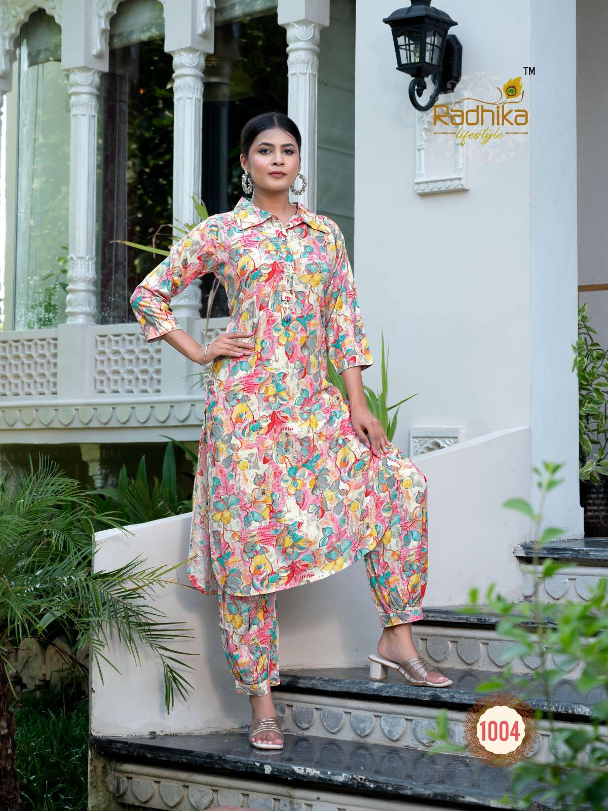 radhika lifestyle floral vol 1 1001 1008 series apple cut kurti with afghani pant set collection best rate india