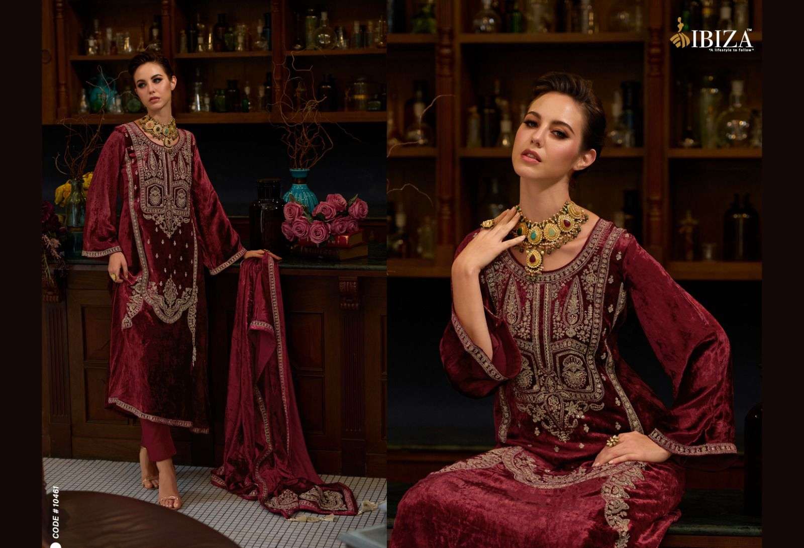 IBIZA PINK VELVET embroidery pakistani salwar suit