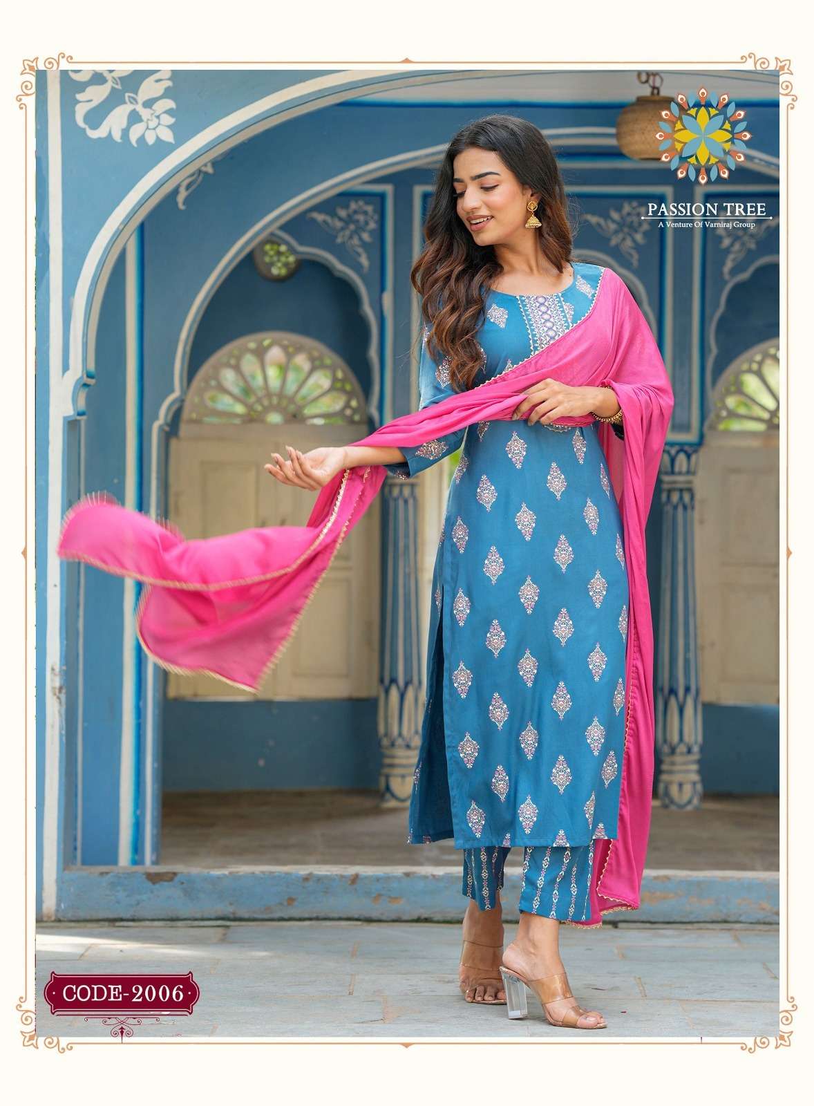 Buy Blue & Red Kurta Suit Sets for Women by Jaipur Kurti Online | Ajio.com