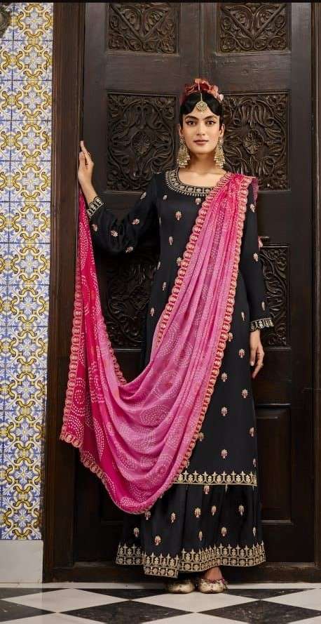 Black suit with pink dupatta clearance