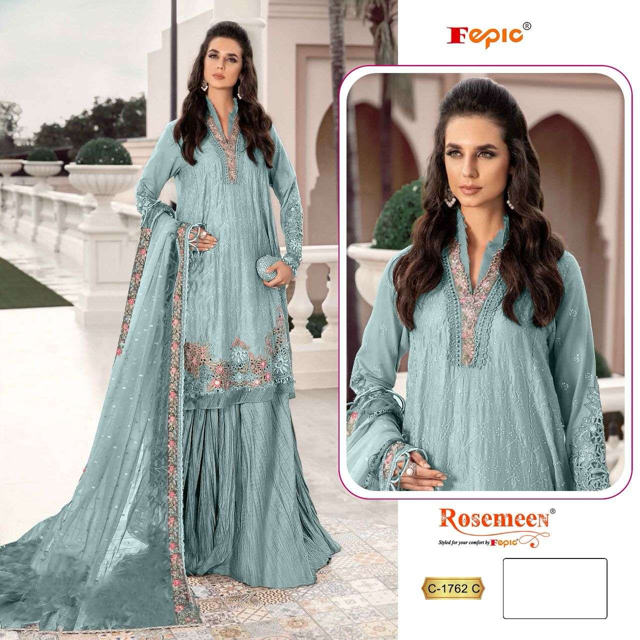 fepic rosemeen 1762 heavy organza designer pakistani salwar kameez catalogue at surat 