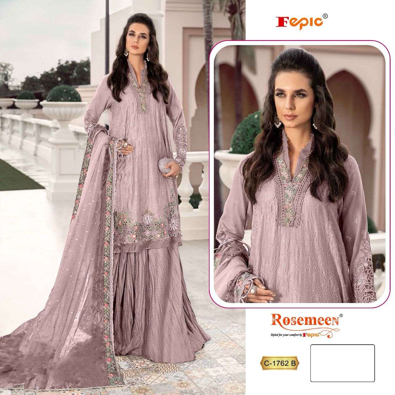 fepic rosemeen 1762 heavy organza designer pakistani salwar kameez catalogue at surat 