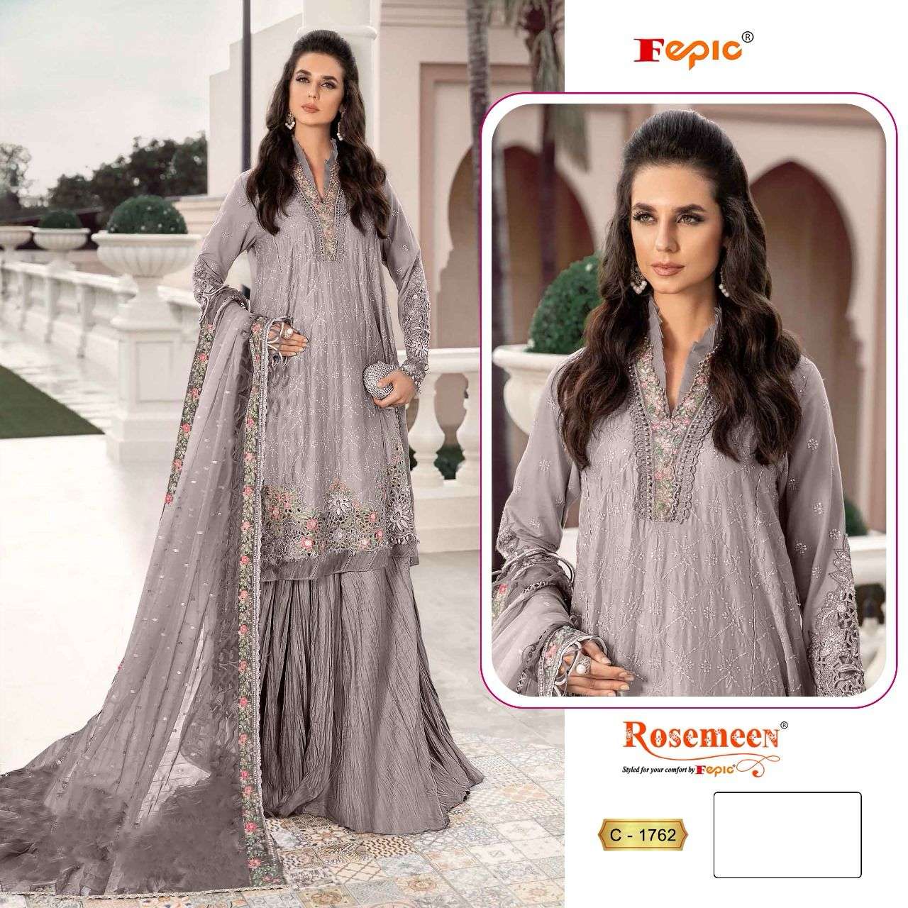 fepic rosemeen 1762 heavy organza designer pakistani salwar kameez catalogue at surat 