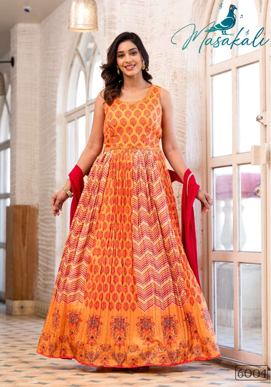 masakali vol-6 by masakali 6001-6005 series latest designer readymade anarkali gown type suit wholesaler surat gujarat