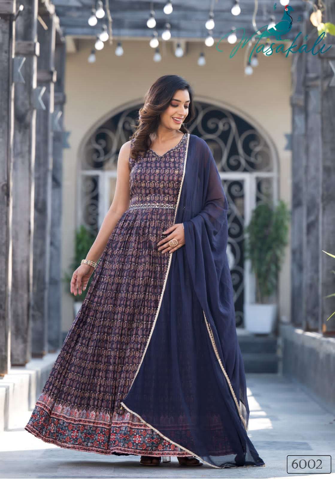masakali vol-6 by masakali 6001-6005 series latest designer readymade anarkali gown type suit wholesaler surat gujarat