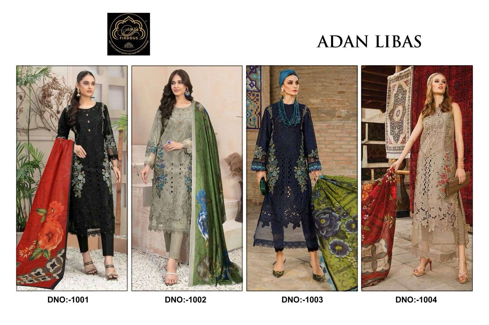 adan libas 1001-1004 series by firdous pure cotton designer dress material catalogue online wholesaler surat