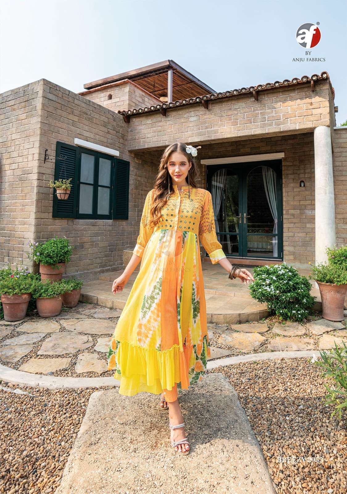 breezy vol-2 2951-2956 series by anju fabrics fancy designer slit kurti with pant catalogue wholesaler surat