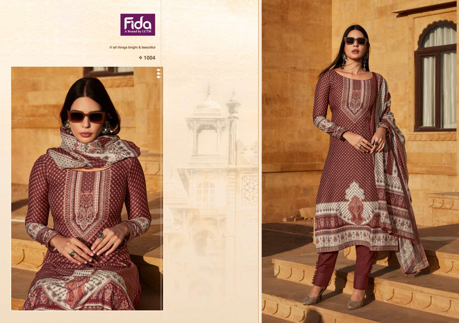 saanjh by fida 1001-1006 series unstitched designer salwar kameez catalogue at wholesale price surat gujrat 