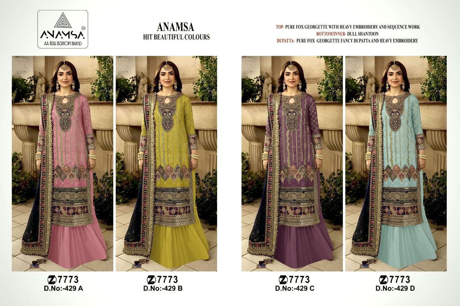 anamsa 429 hit list colour pure georgette embroidred beautiful catalogue wholesale price online at india 