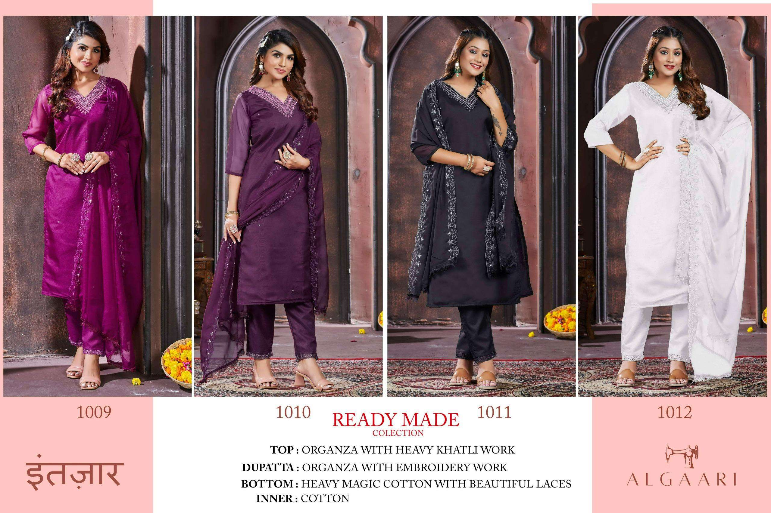 intazaar by algaari 1009-1012 series organza designer party wear kurtis catalogue manufacturer surat gujarat 